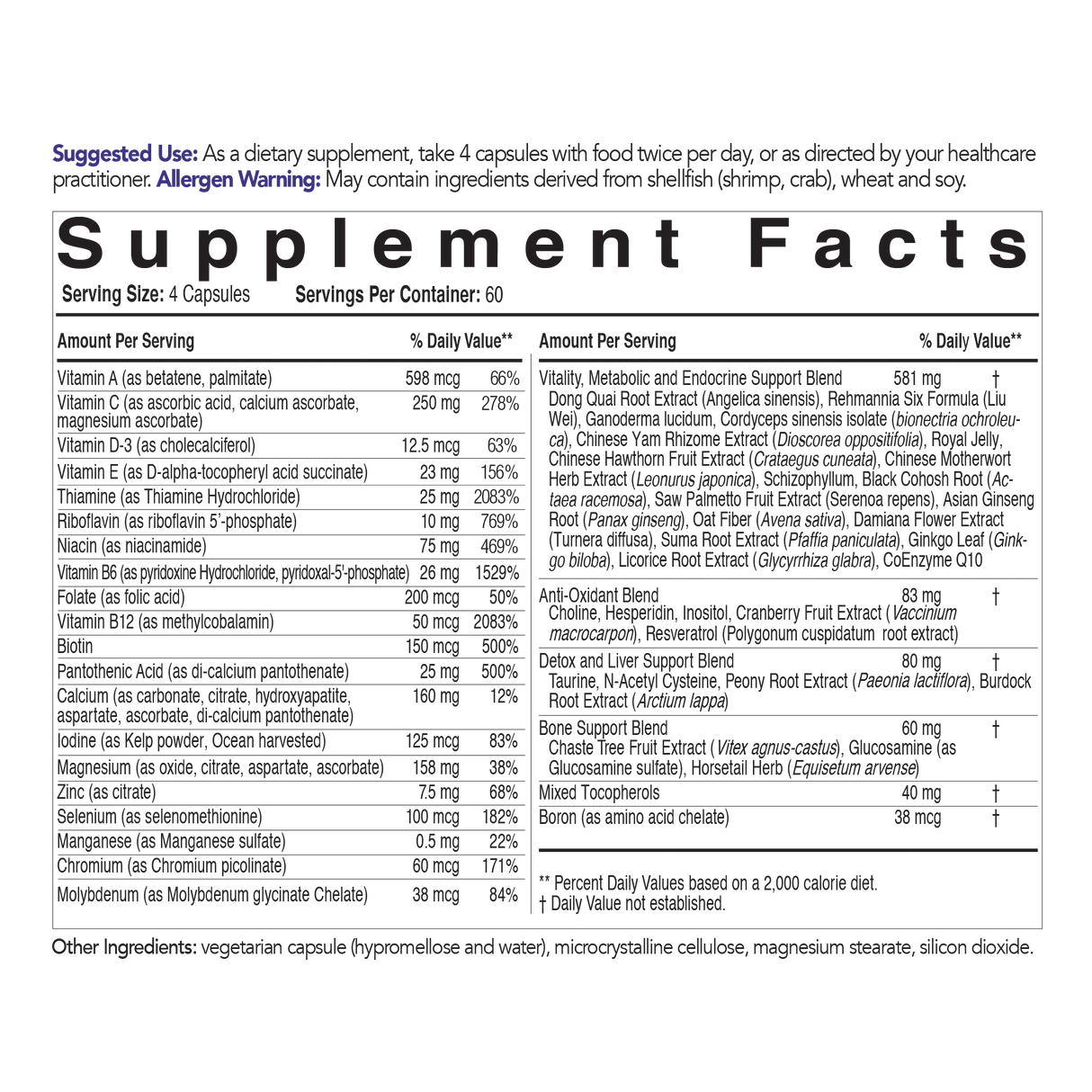 50+ Women's Daily by EcoNugenics Supplement Facts