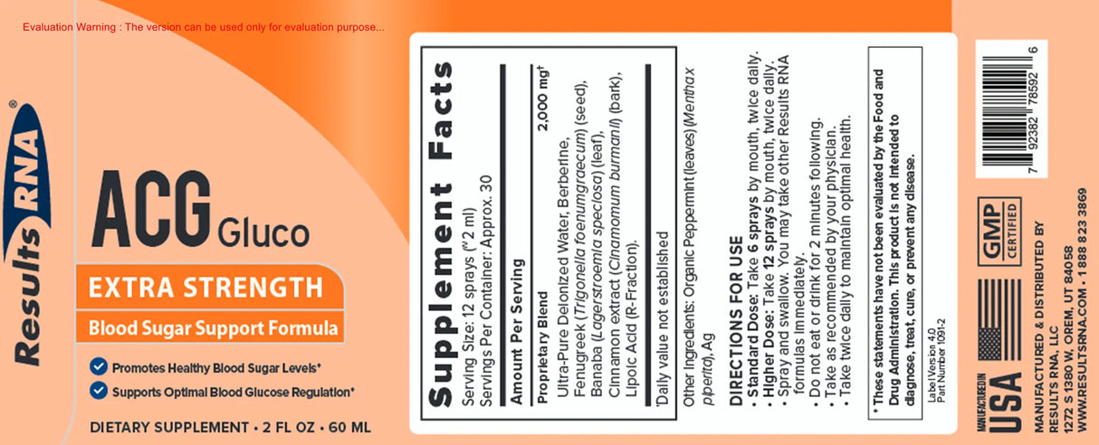 ACG Gluco by Results RNA Supplement Facts
