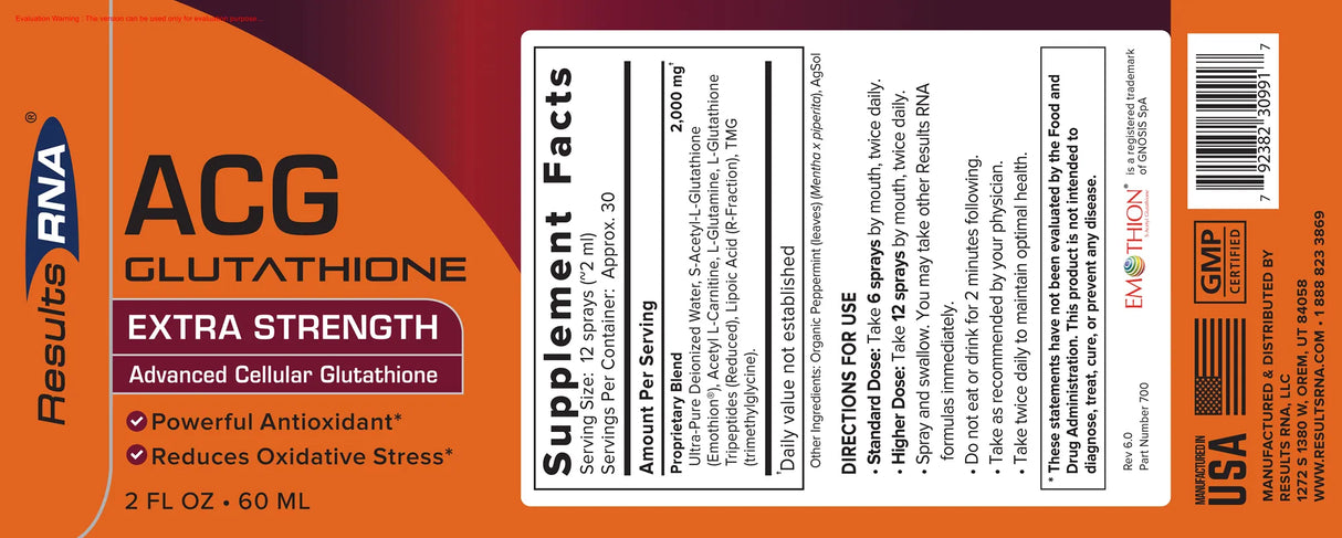 ACG Glutathione by Results RNA Supplement Facts