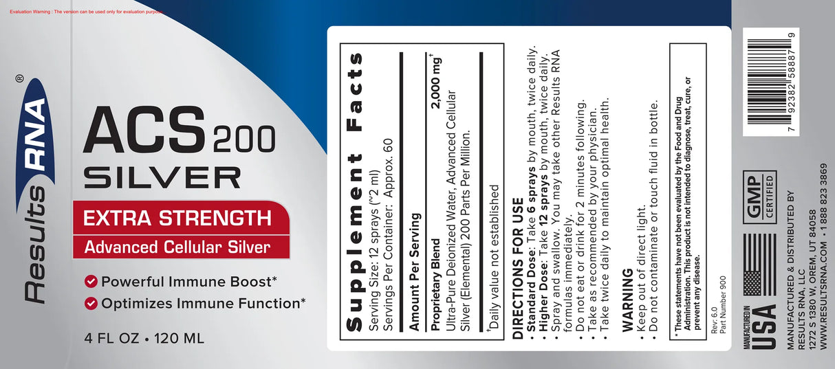 ACS 200 Silver by Results RNA Supplement Facts