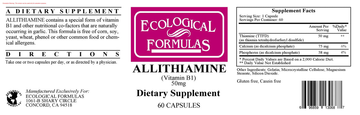Allithiamine (Vitamin B1) by Ecological Formulas Supplement Facts