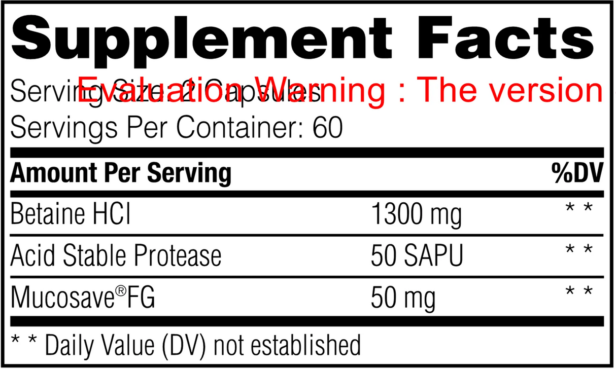 Betaine HCl by Enzyme Science Supplement Facts