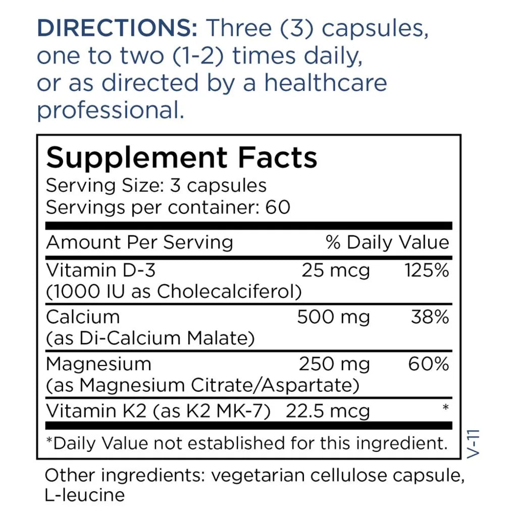 Cal/Mag Plus with Vitamin D & K2 MK-7 by Metabolic Maintenance Supplement Facts