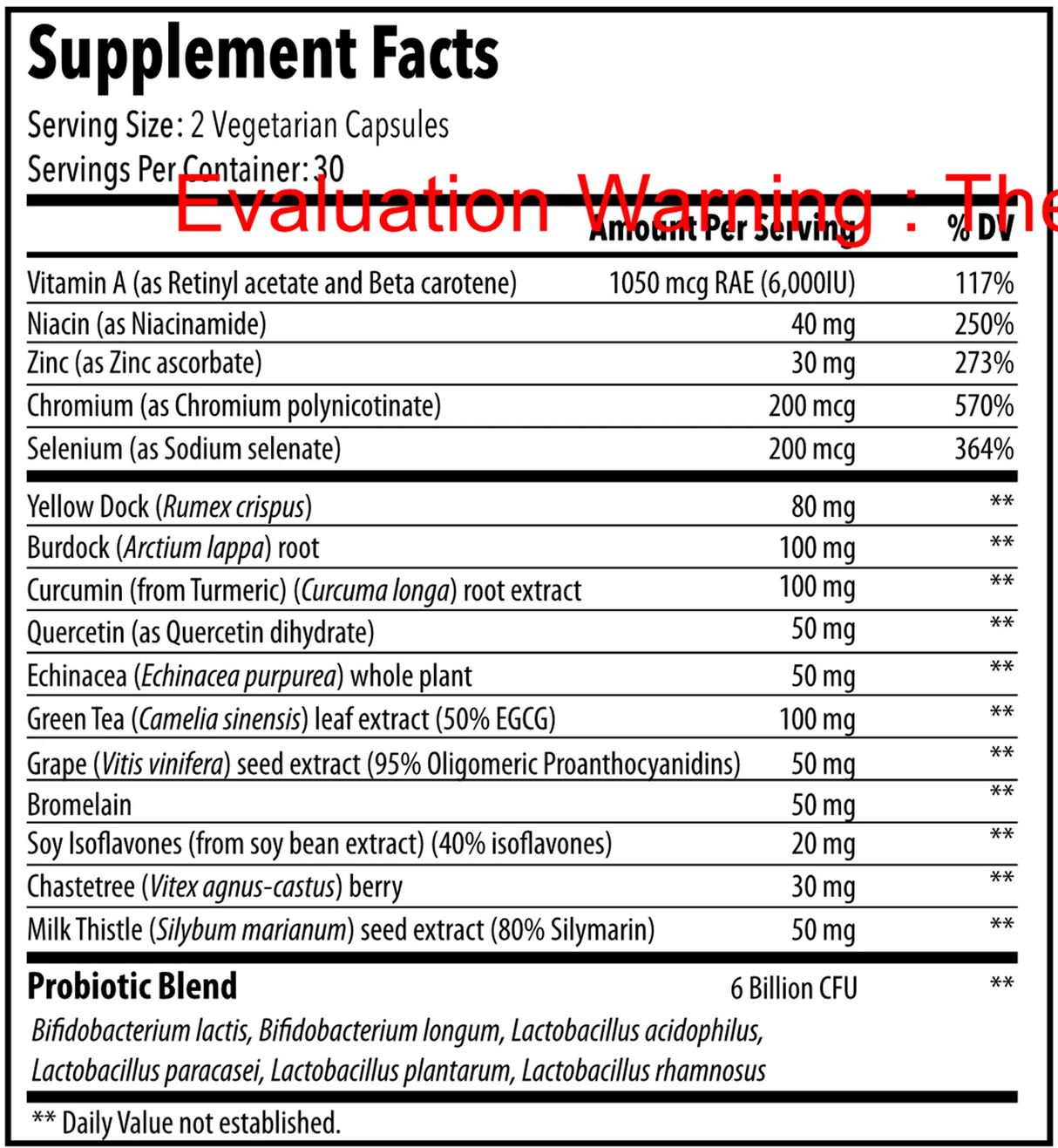 Clear Derm with Probiotics by Anirva Supplement Facts