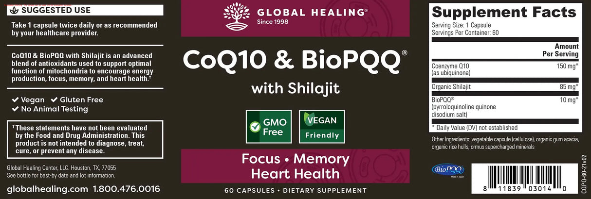 CoQ10 & BioPQQ with Shilajit by Global Healing Label