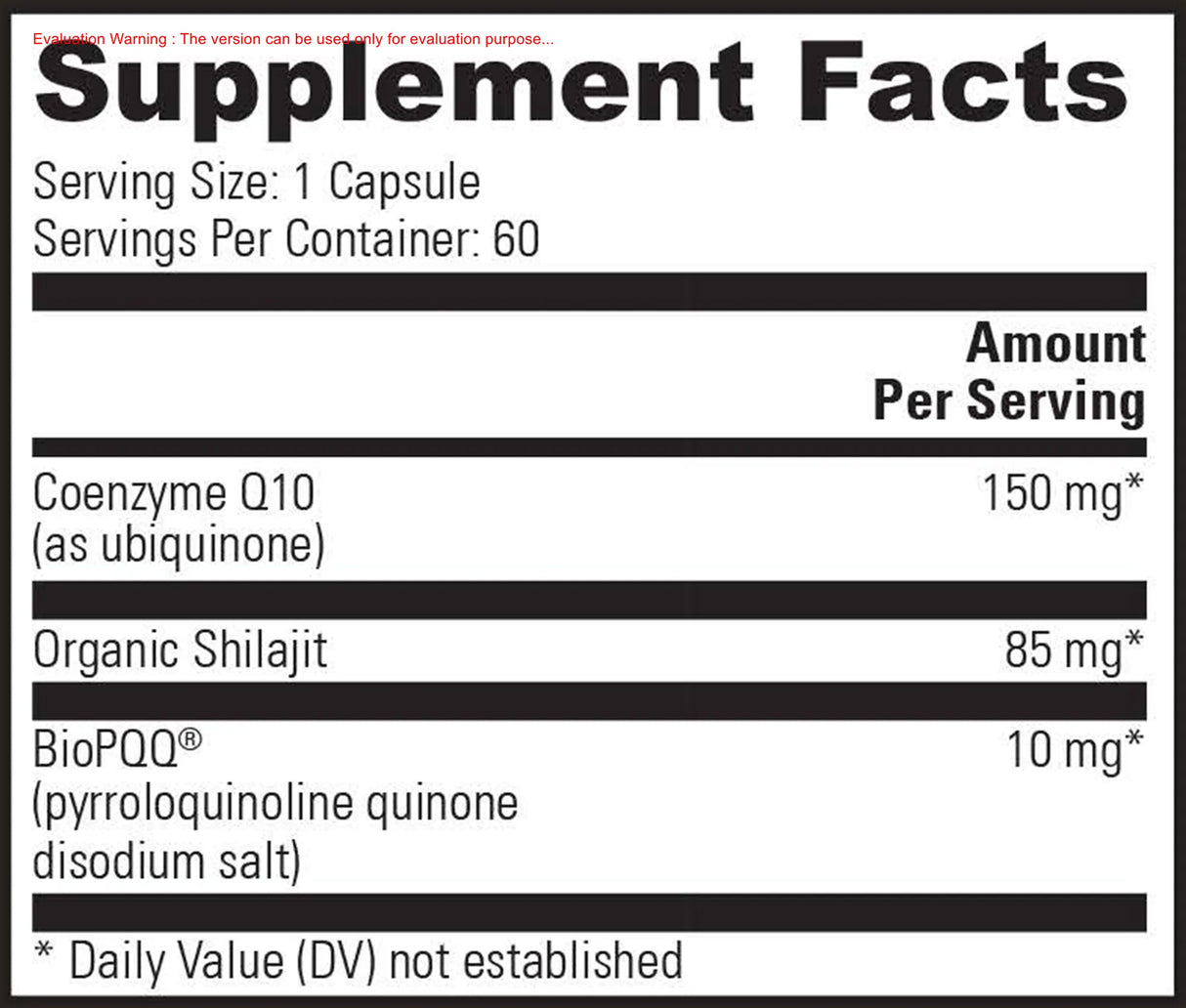 CoQ10 & BioPQQ with Shilajit by Global Healing Supplement Facts