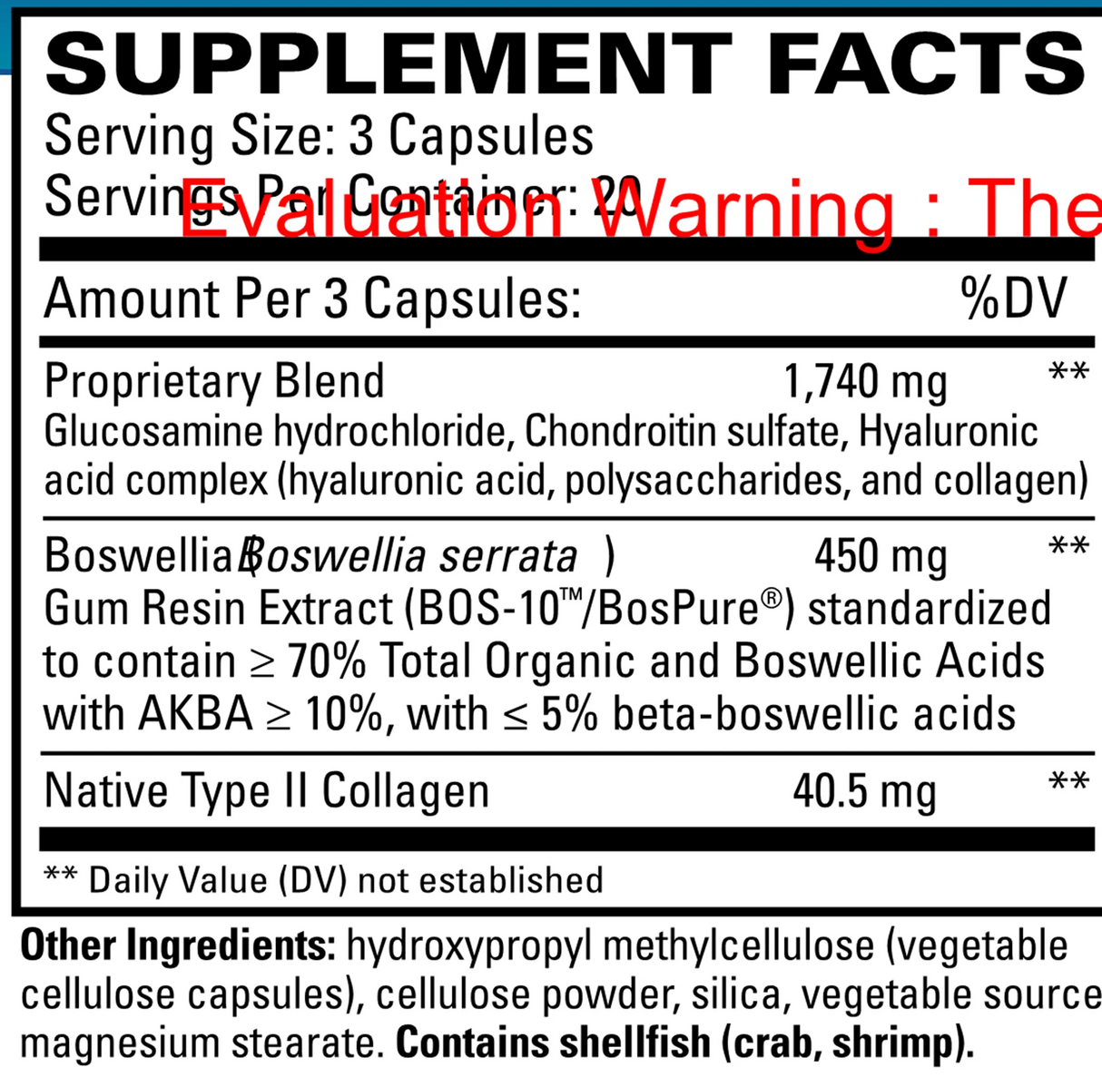 Collagen Joint Complex by EuroMedica Supplement Facts