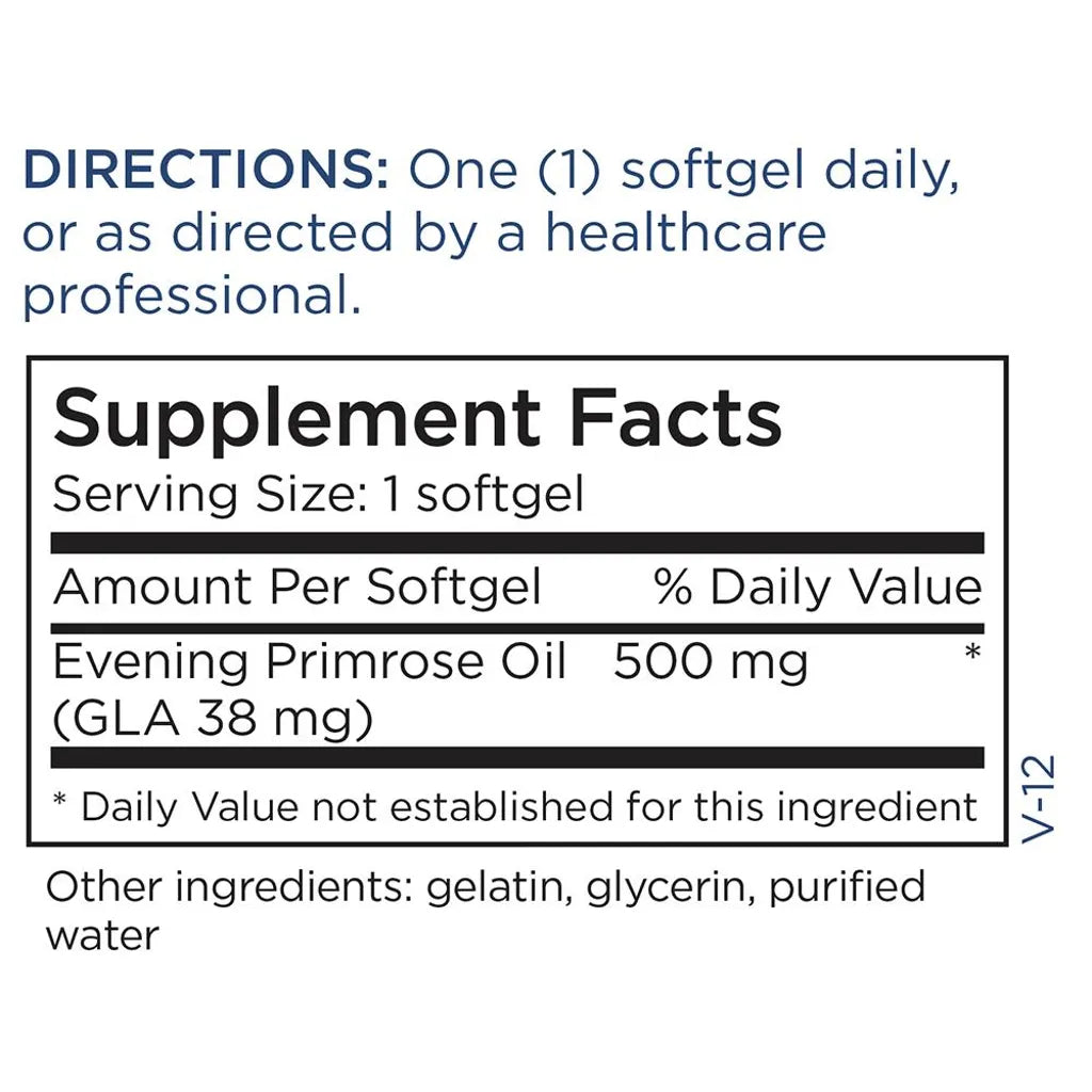 Evening Primrose Oil 500 mg by Metabolic Maintenance Supplement Facts