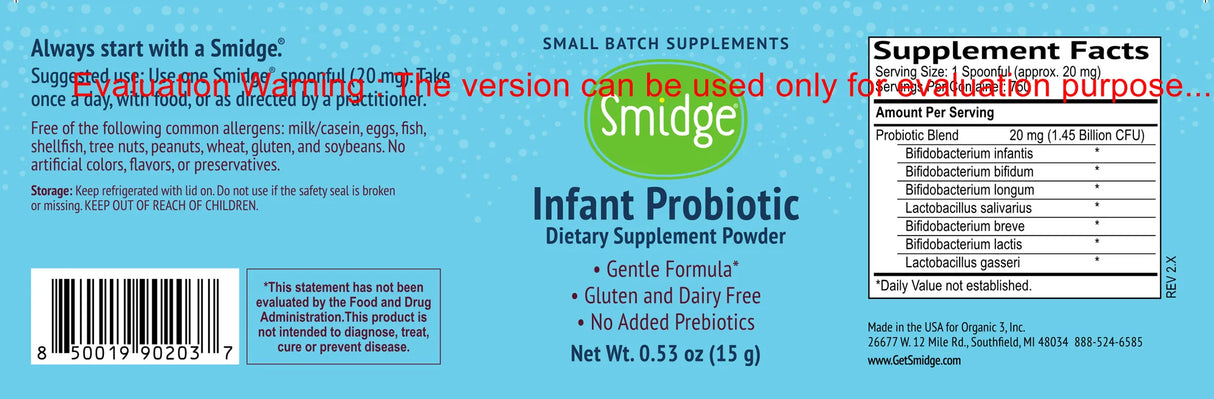 Infant Probiotic Powder by Smidge Label