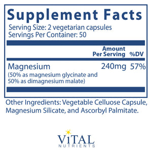 Magnesium (Glycinate/Malate) by Vital Nutrients Supplement Facts
