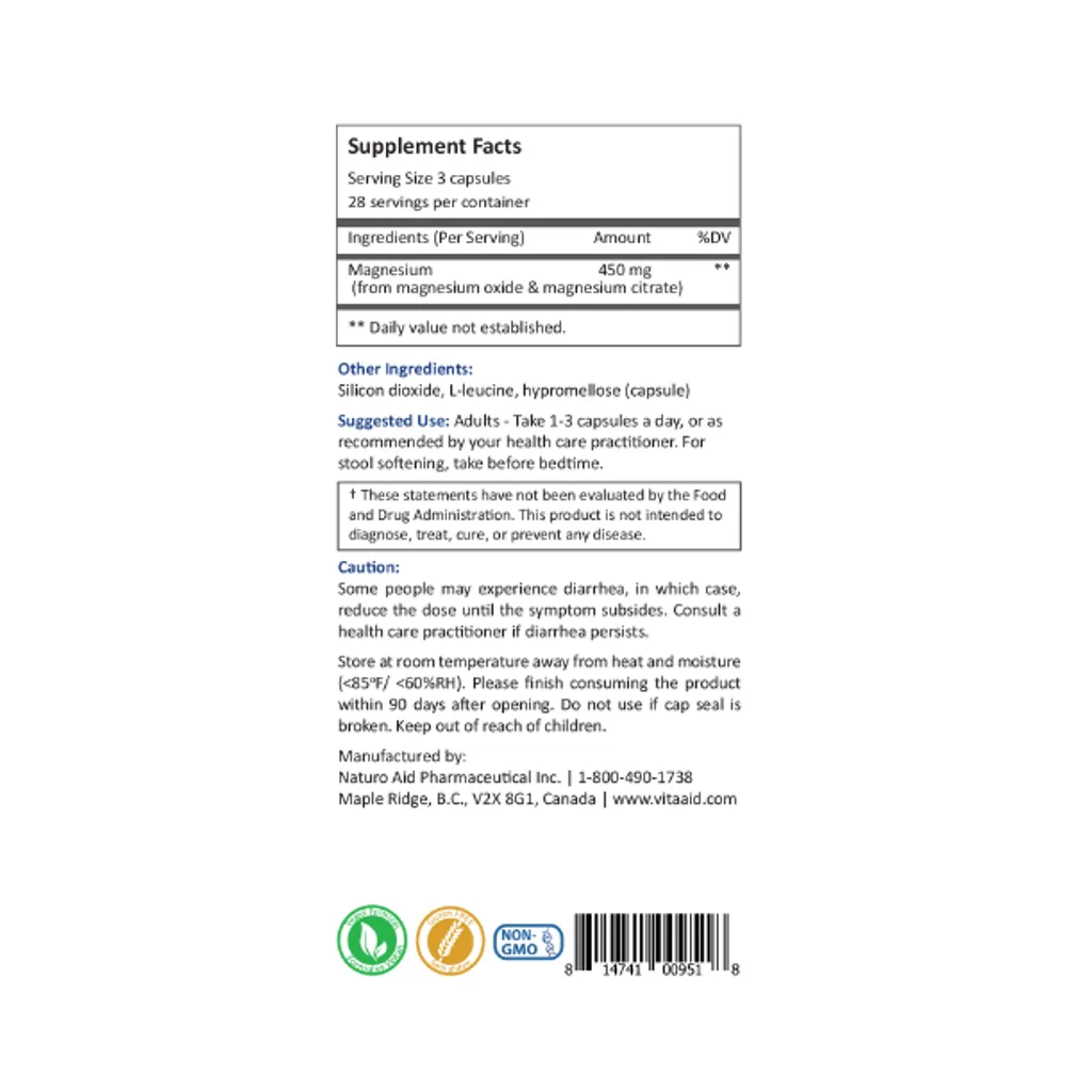 Mg-Lax by Vita Aid Supplement Facts