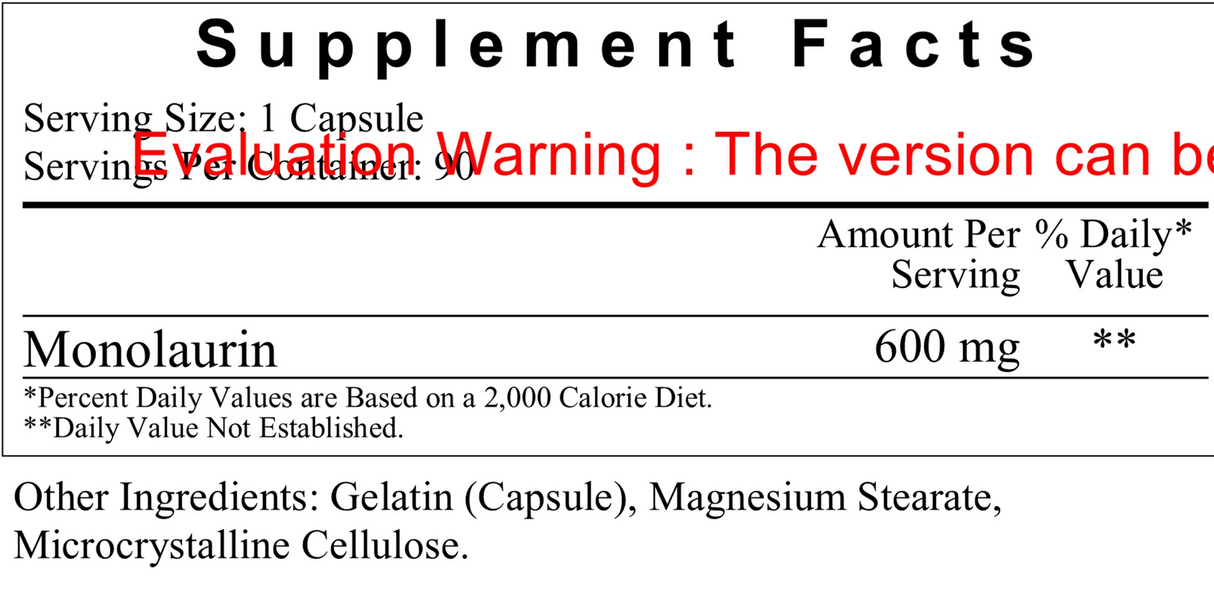 Monolaurin 600mg by Ecological Formulas Supplement Facts