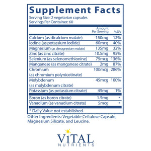 Multi-Minerals Citrate/Malate (No Copper or Iron) by Vital Nutrients Supplement Facts
