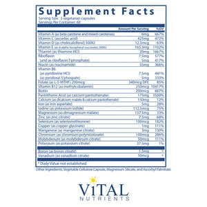 Multi-Nutrients (With Iron & Iodine) by Vital Nutrients Supplement Facts