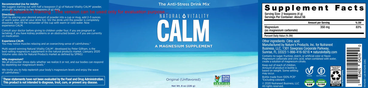 Natural Calm Original (unflavored) by Natural Vitality Supplement Facts