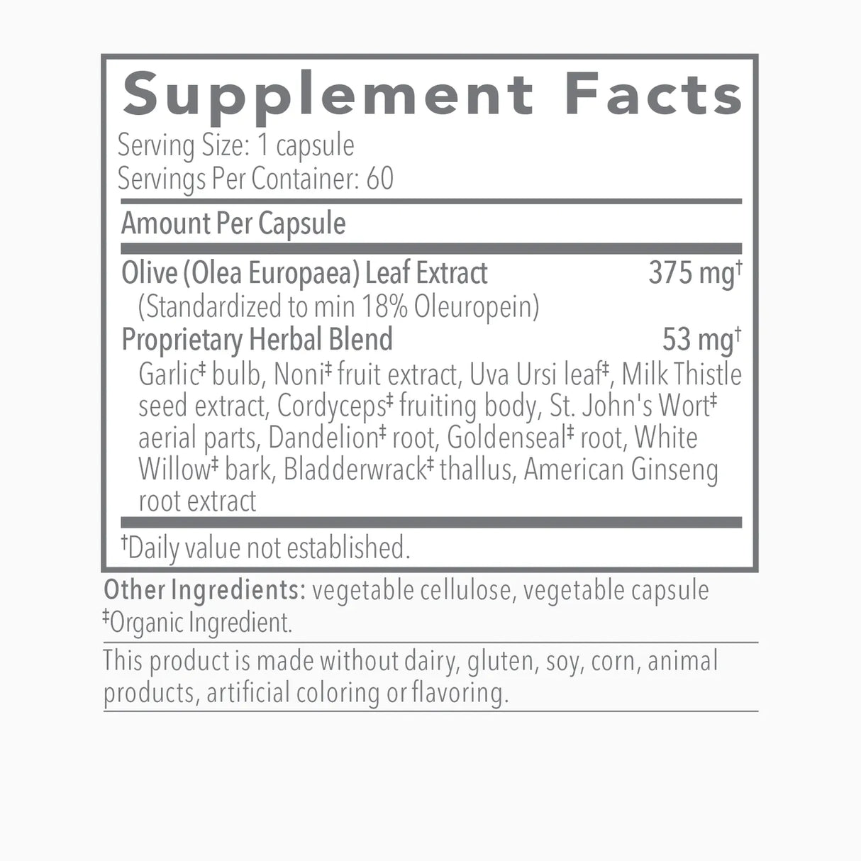 Olivirex by Biocidin Botanicals Supplement Facts