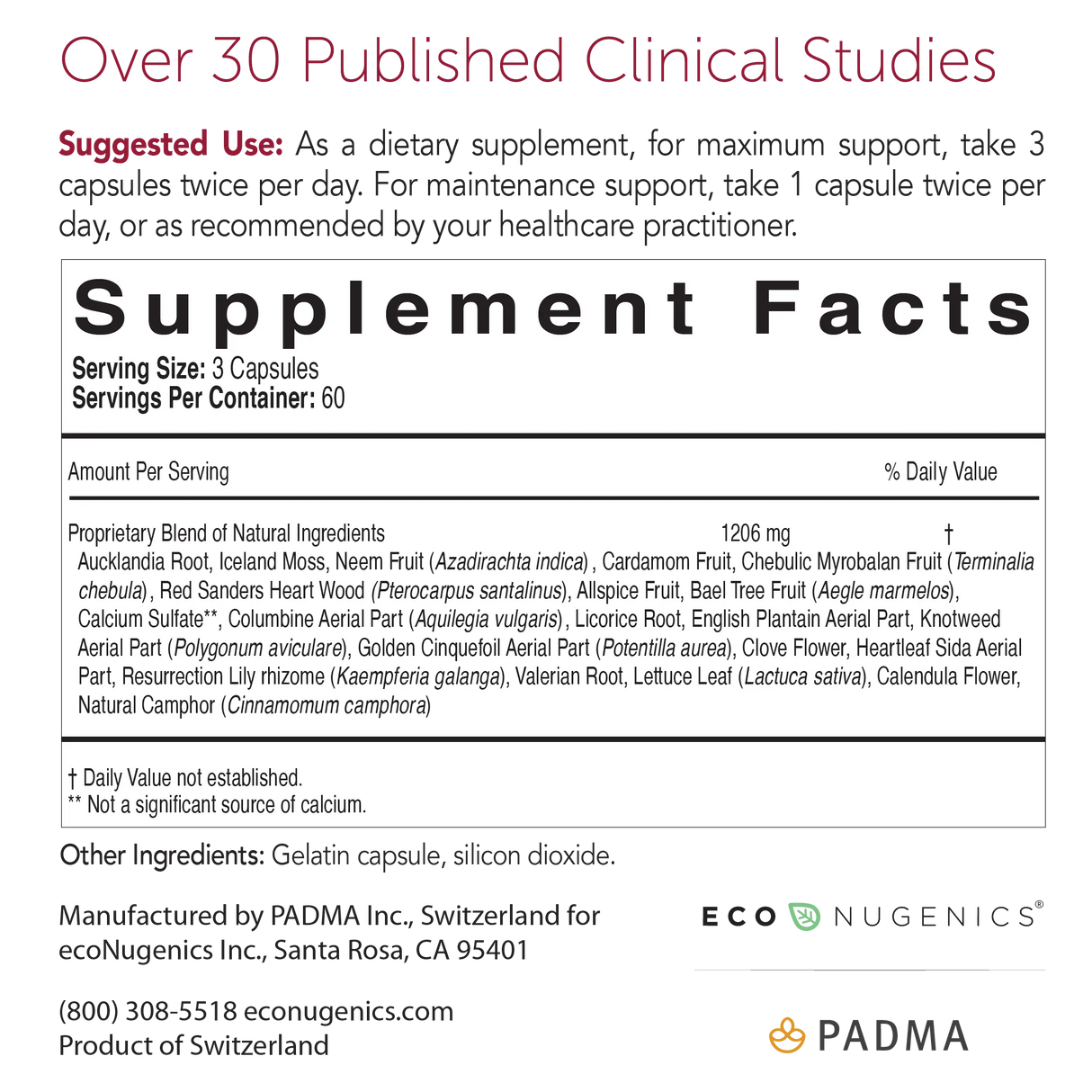 Padma Basic by EcoNugenics Supplement Facts