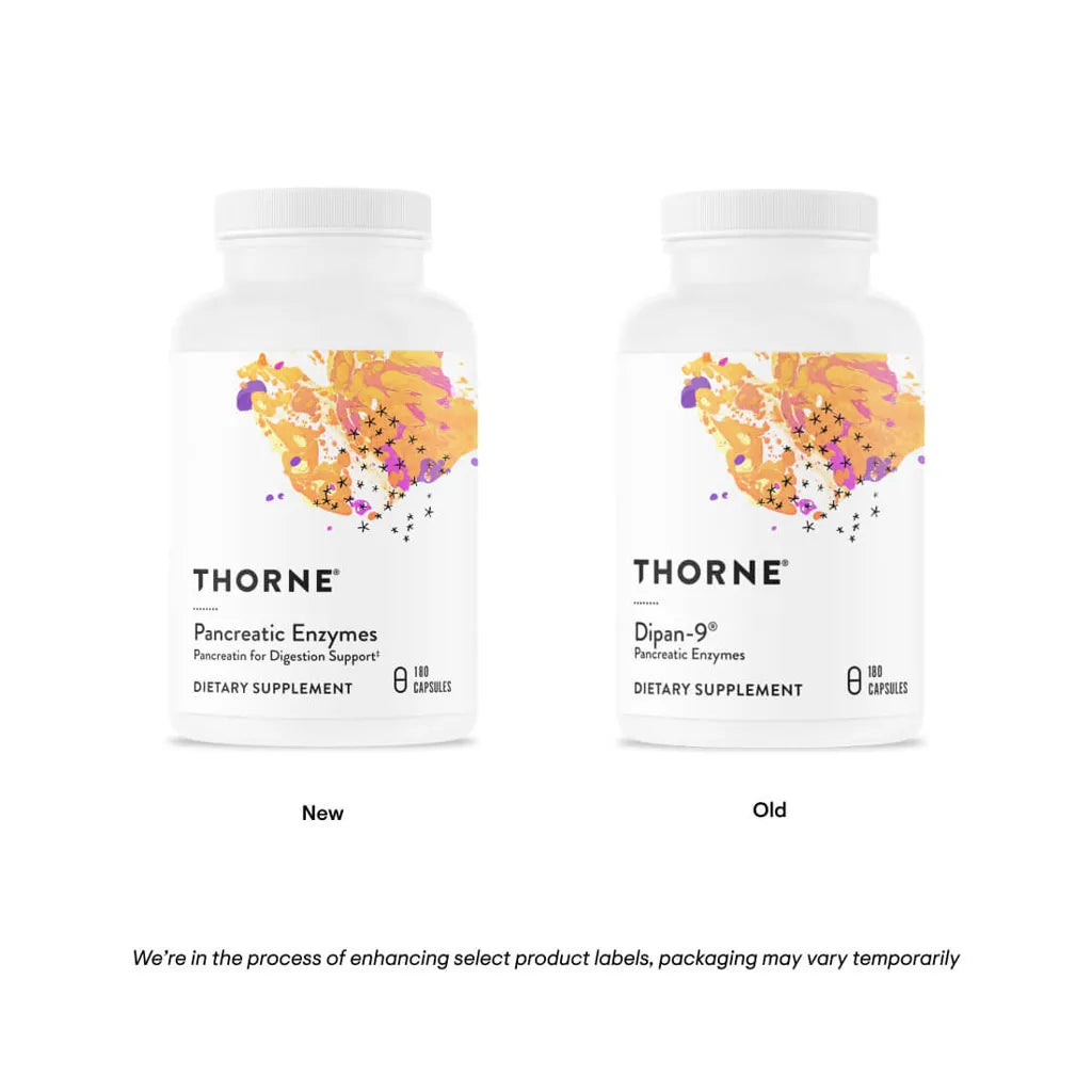 Pancreatic Enzymes by Thorne Dipan-9 Old and New comparison