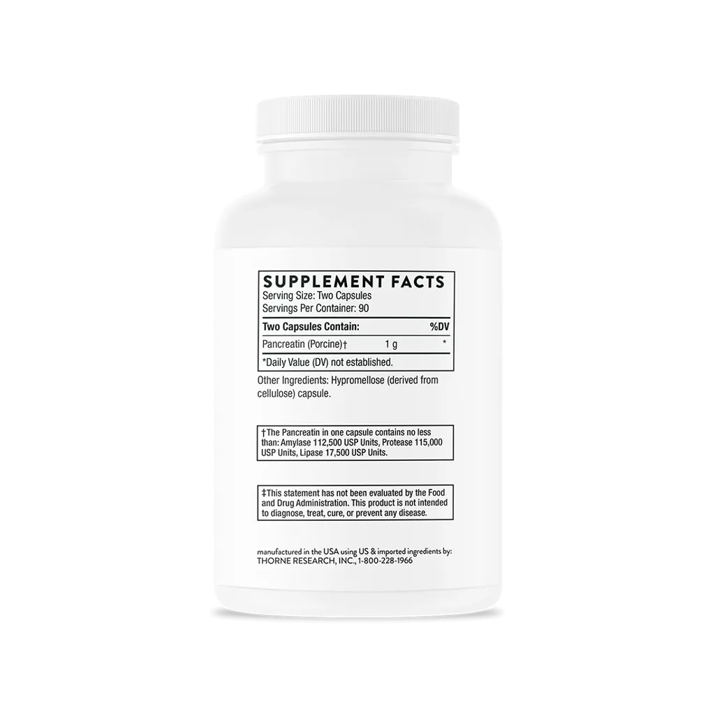 Pancreatic Enzymes by Thorne Bottle Supplement Facts
