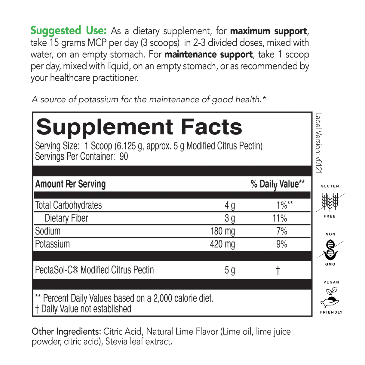 PectaSol-C Powder Lime Infusion by EcoNugenics Supplement Facts