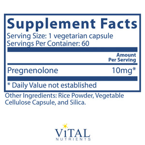 Pregnenolone 10mg by Vital Nutrients Supplement Facts