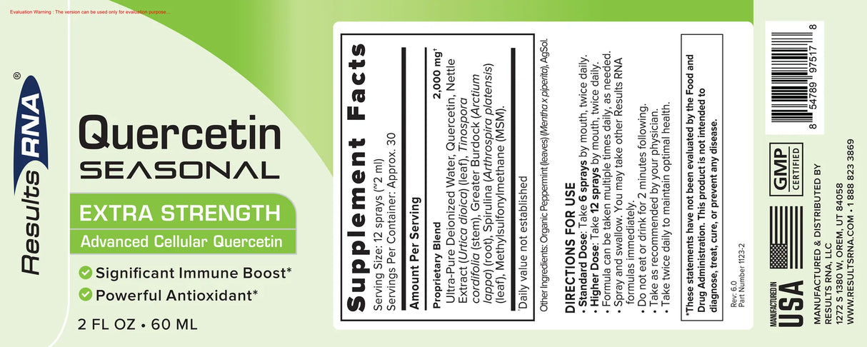 Quercetin Seasonal by Results RNA Supplement Facts