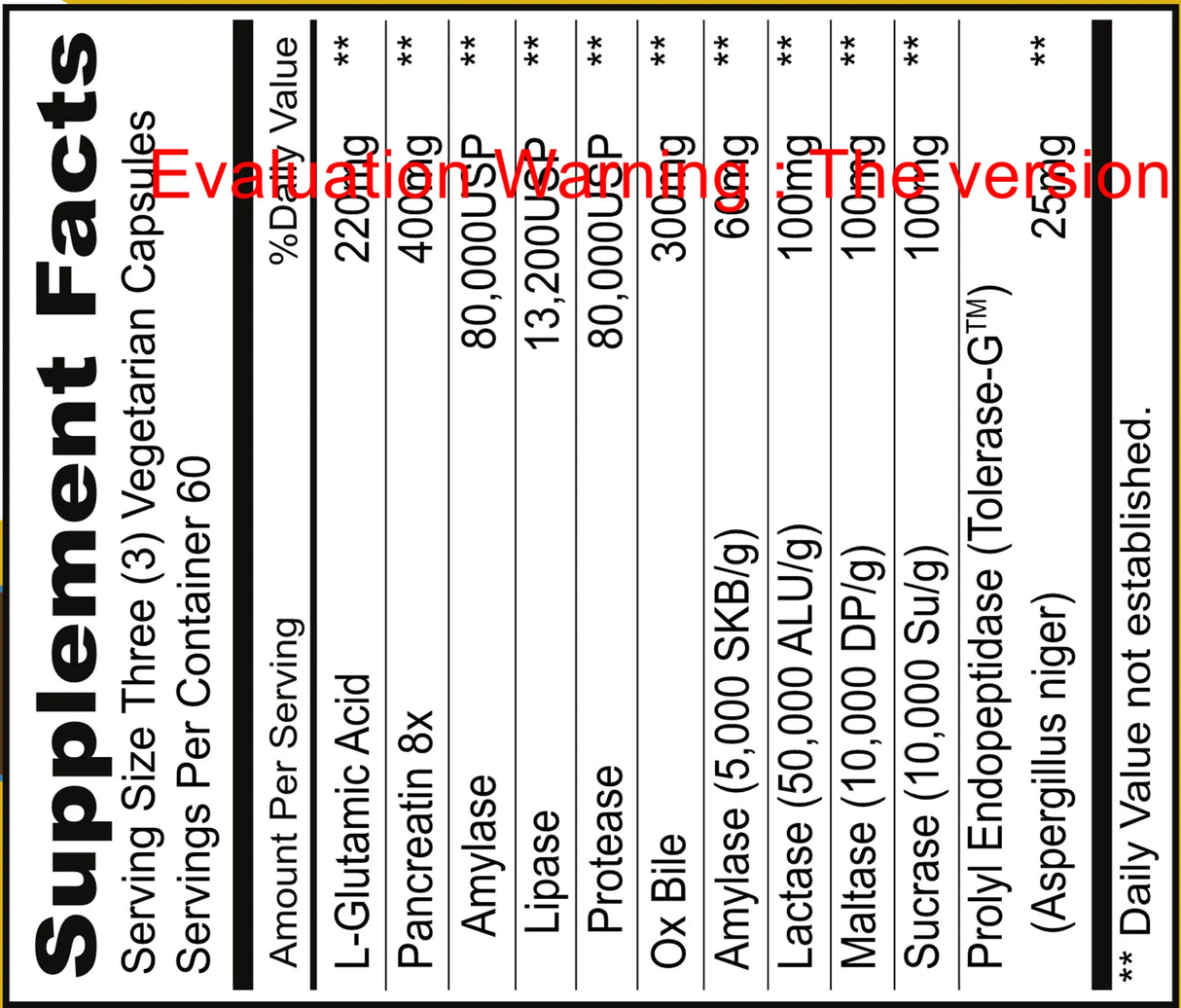 SIBOZyme No HCL by Priority One Vitamins Supplement Facts