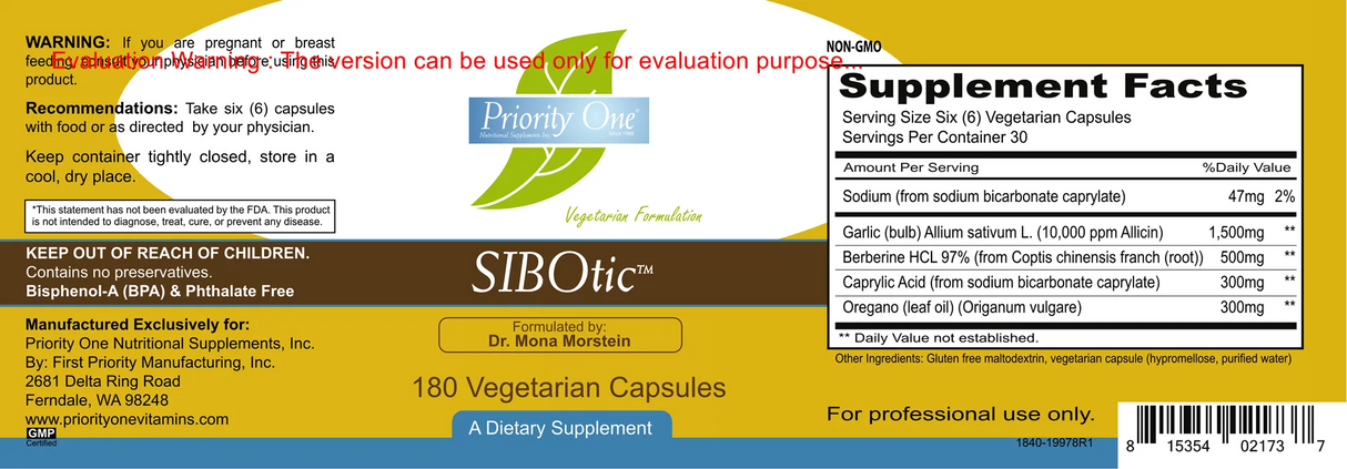 SIBOtic by Priority One Vitamins Supplement Facts