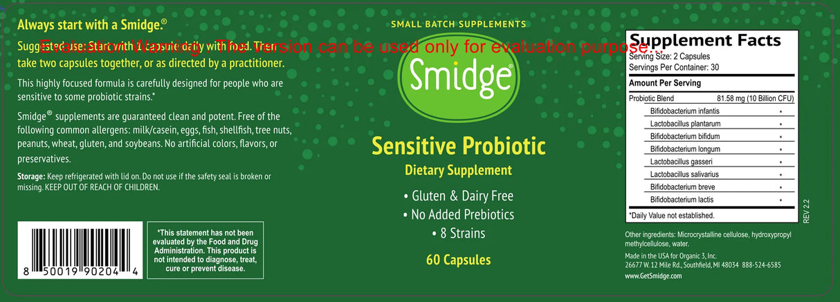 Sensitive Probiotic by Smidge Label