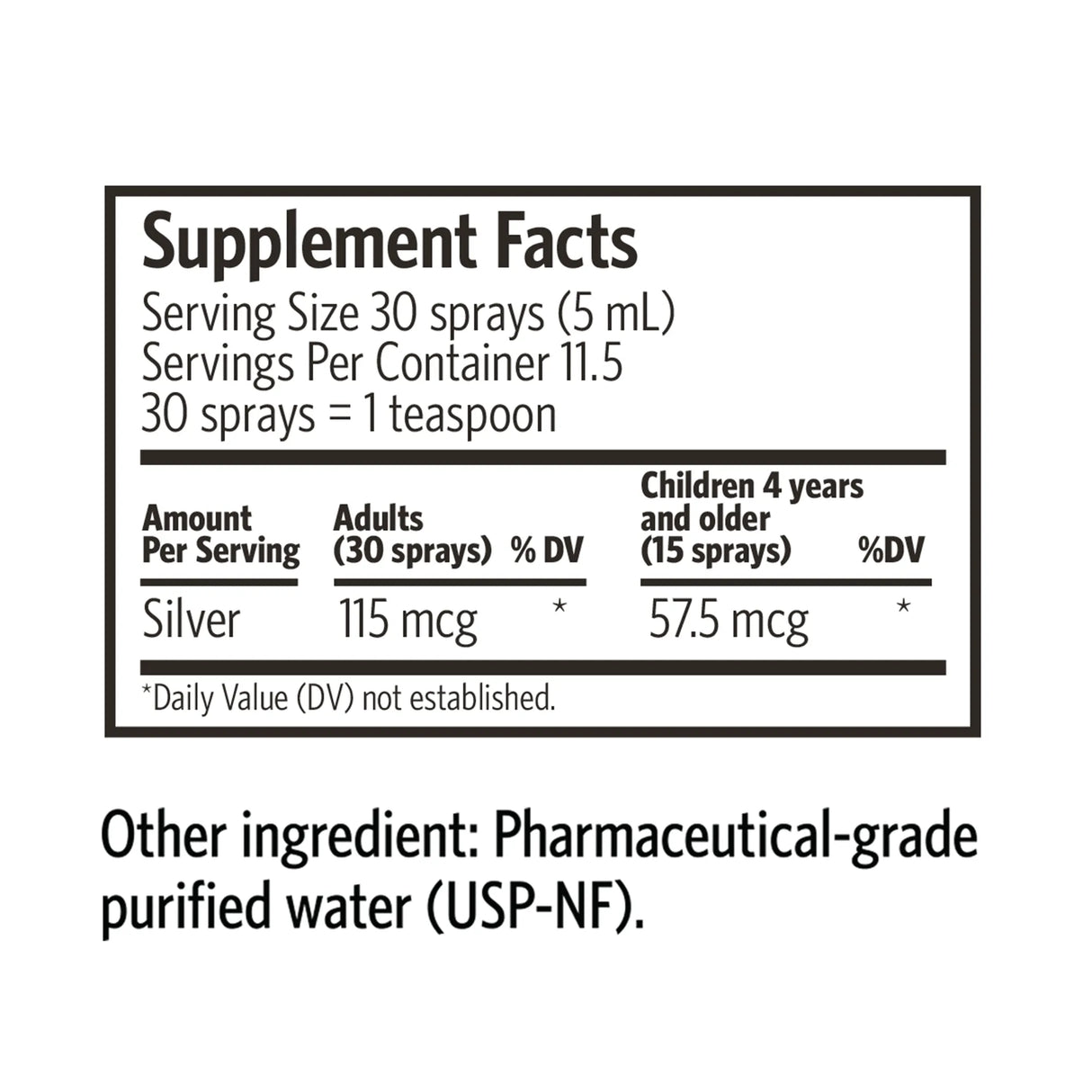 Bio-Active Silver Hydrosol Spray by Argentyn 23 Supplement Facts