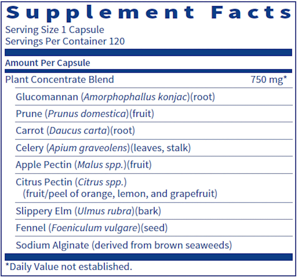 SpectraFiber by Klaire Labs Supplement Facts