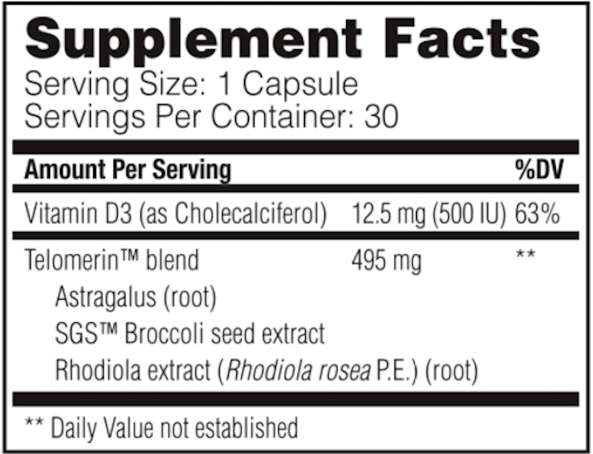 Telomere Pro by Enzyme Science Supplement Facts