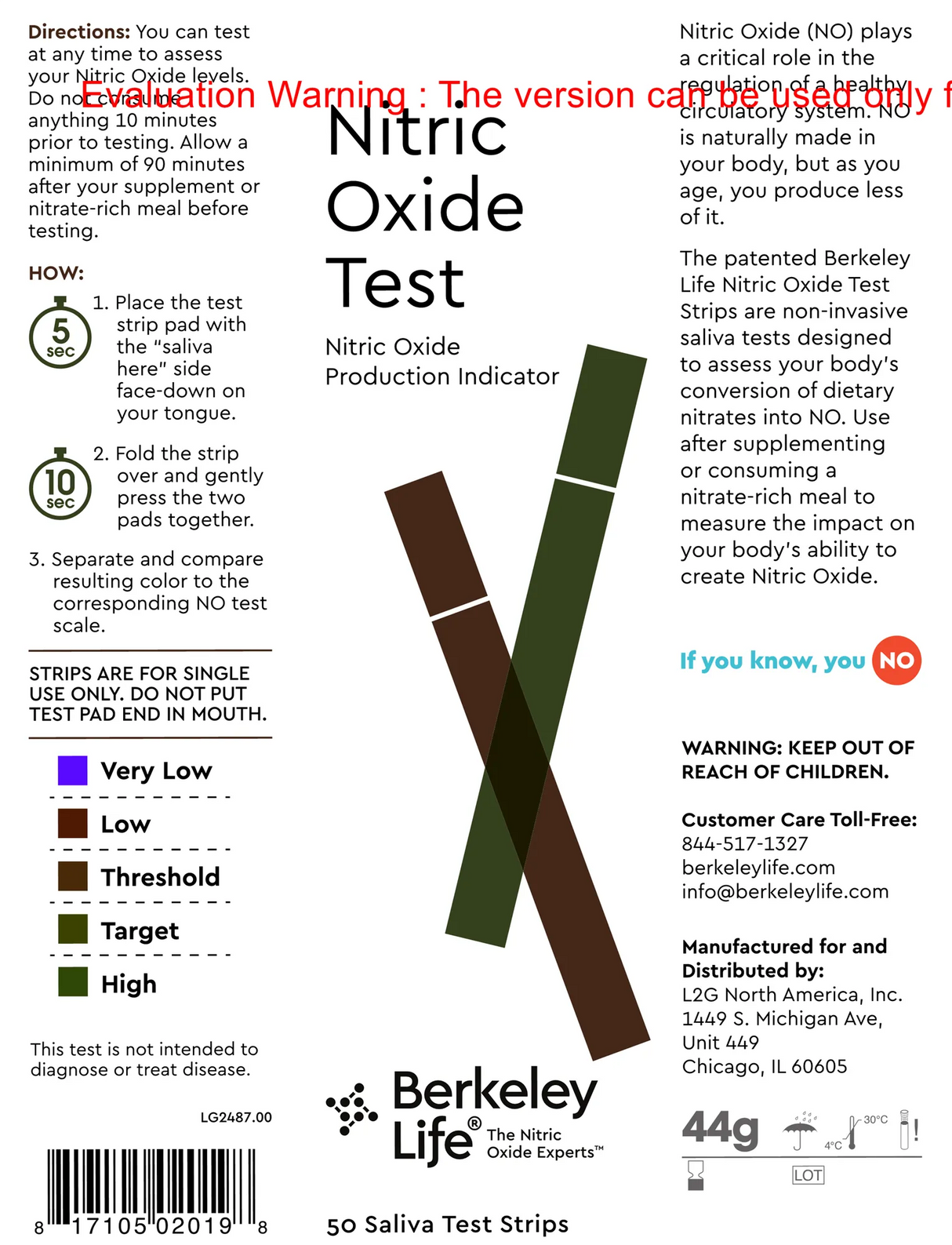 Nitric Oxide Test Strips by Berkeley Life Pro Label