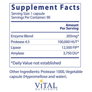 Vegan Pancreatic Enzymes by Vital Nutrients Supplement Facts