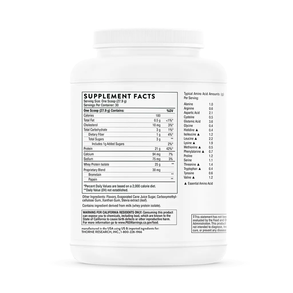 Whey Protein Isolate Vanilla by Thorne Label Supplement Facts