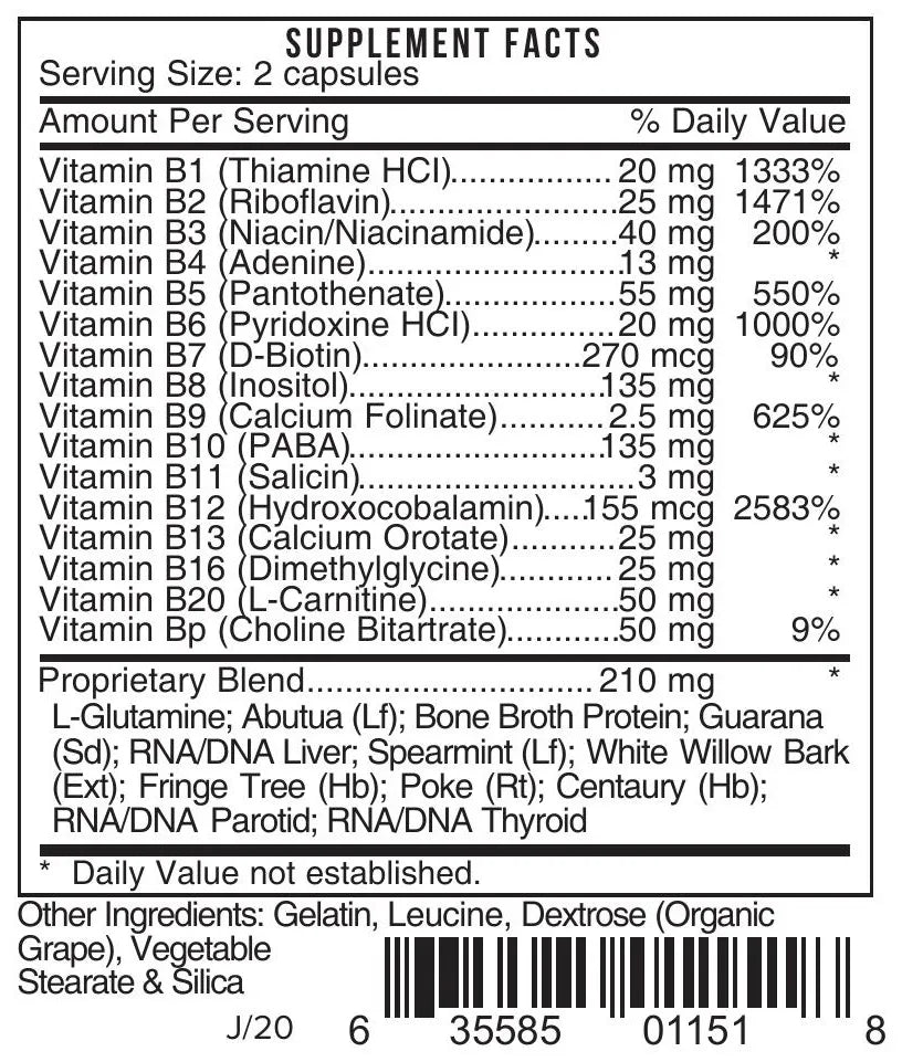 16B Vitamin B Stress Complex by Systemic Formulas Supplement Facts