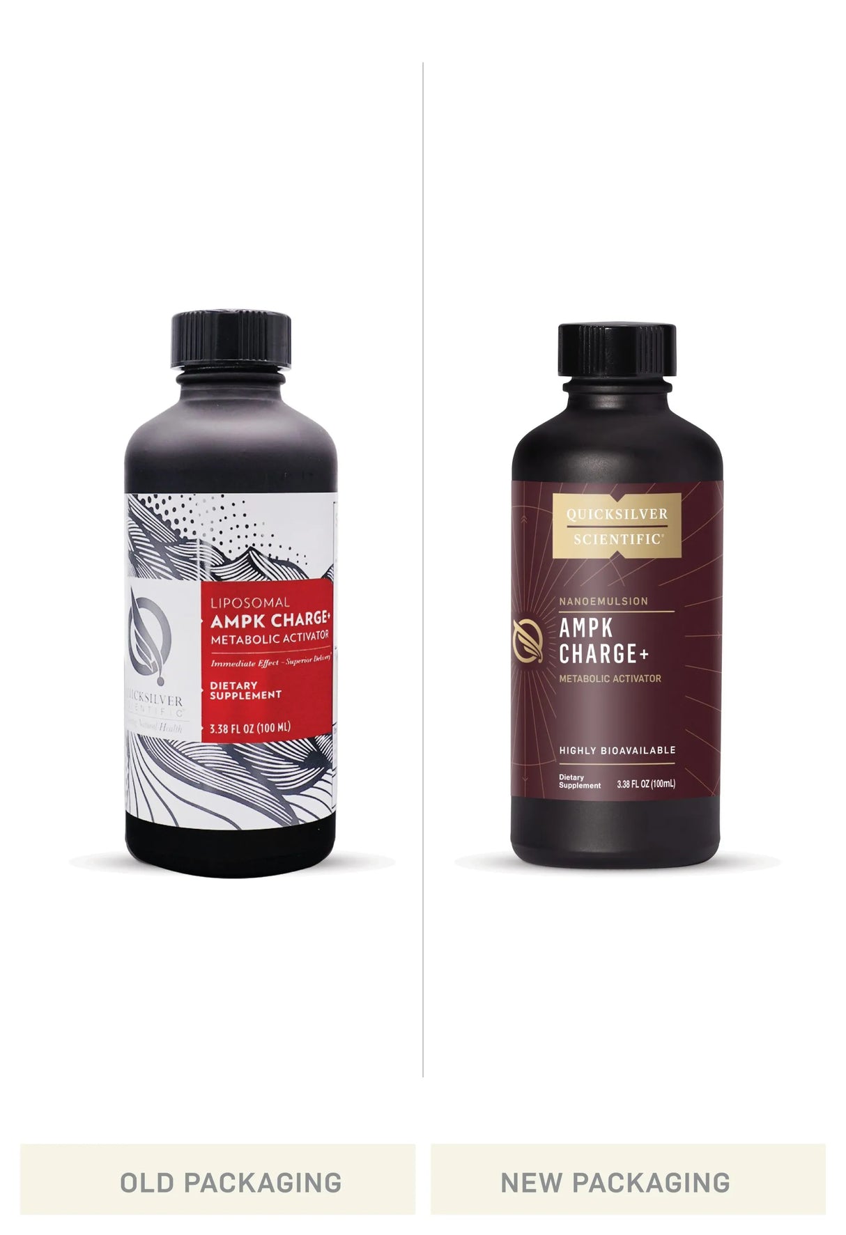 AMPK Charge+ by Quicksilver Scientific Old vs New Bottle Comparison