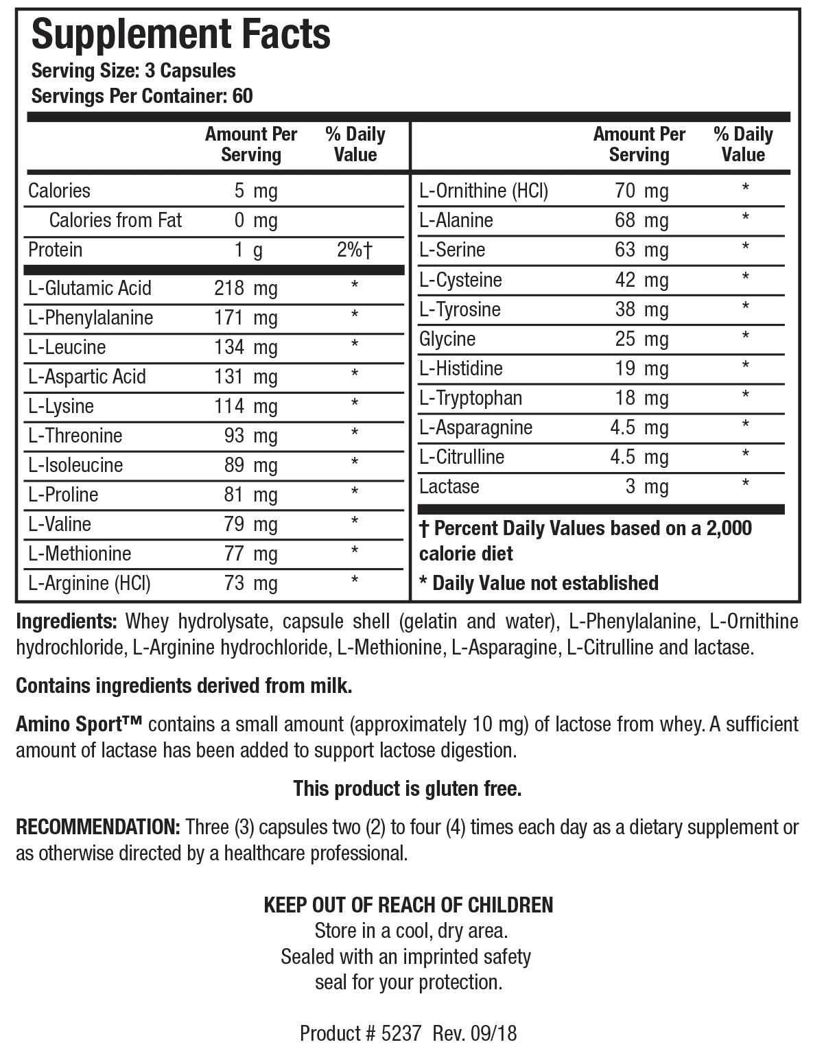 Amino Sport by Biotics Research Supplement Facts