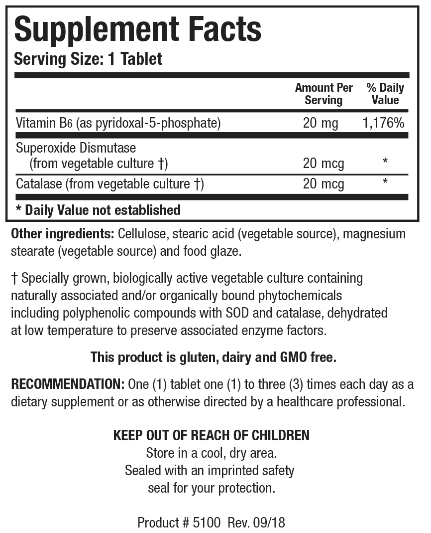 B6 Phosphate by Biotics Research Supplement Facts