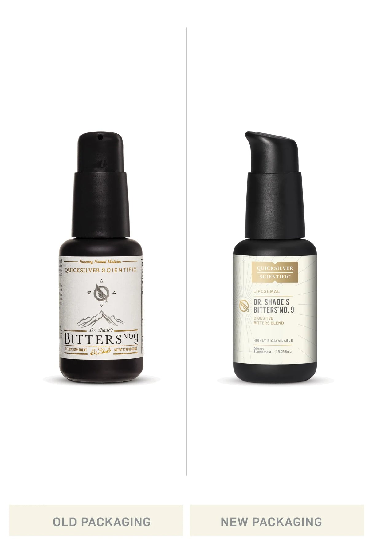 Dr. Shade's Bitters No. 9 by Quicksilver Scientific Old vs New Bottle Comparison