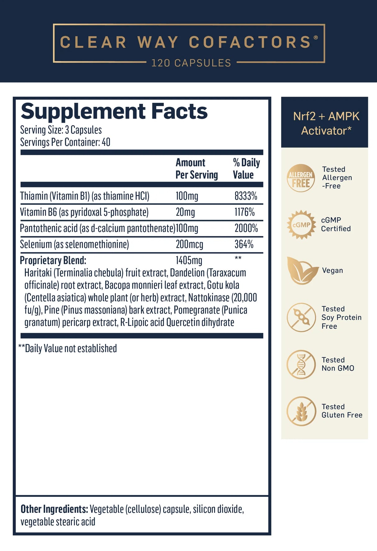 Clear Way Cofactors by Quicksilver Scientific Supplement Facts
