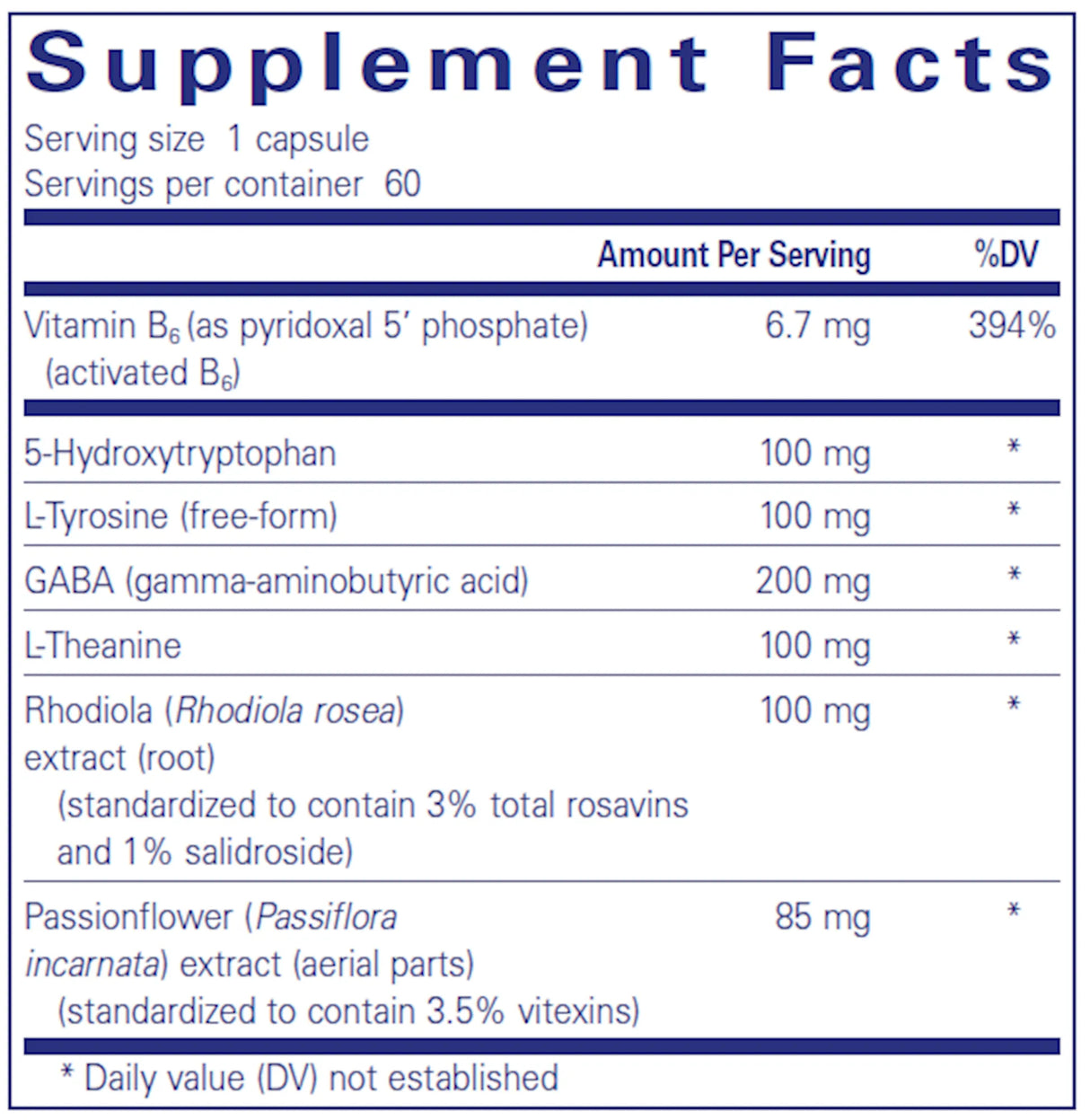 Emotional Wellness by Pure Encapsulations Supplement Facts