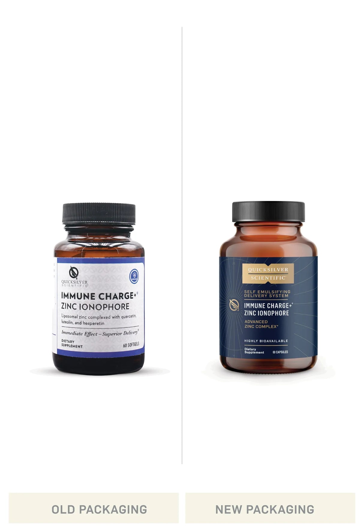Immune Charge+ Zinc Ionophore by Quicksilver Scientific Old vs New Bottle Comparison
