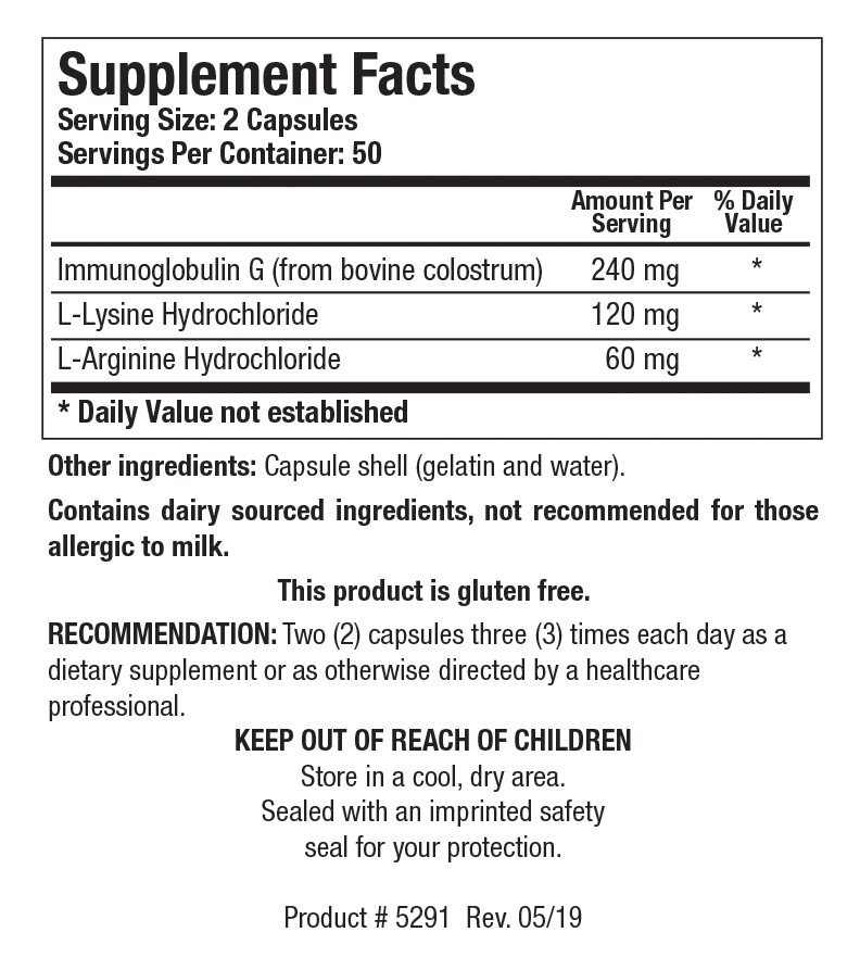 Immuno-gG by Biotics Research Supplement Facts