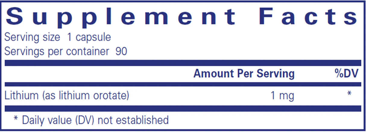 Lithium (orotate) 1mg by Pure Encapsulations Supplement Facts