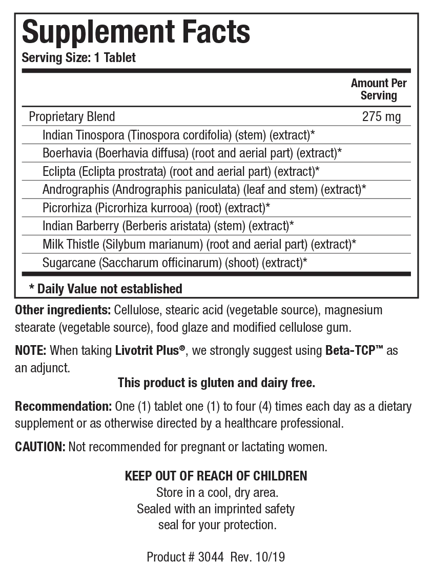 Livotrit Plus by Biotics Research Supplement Facts