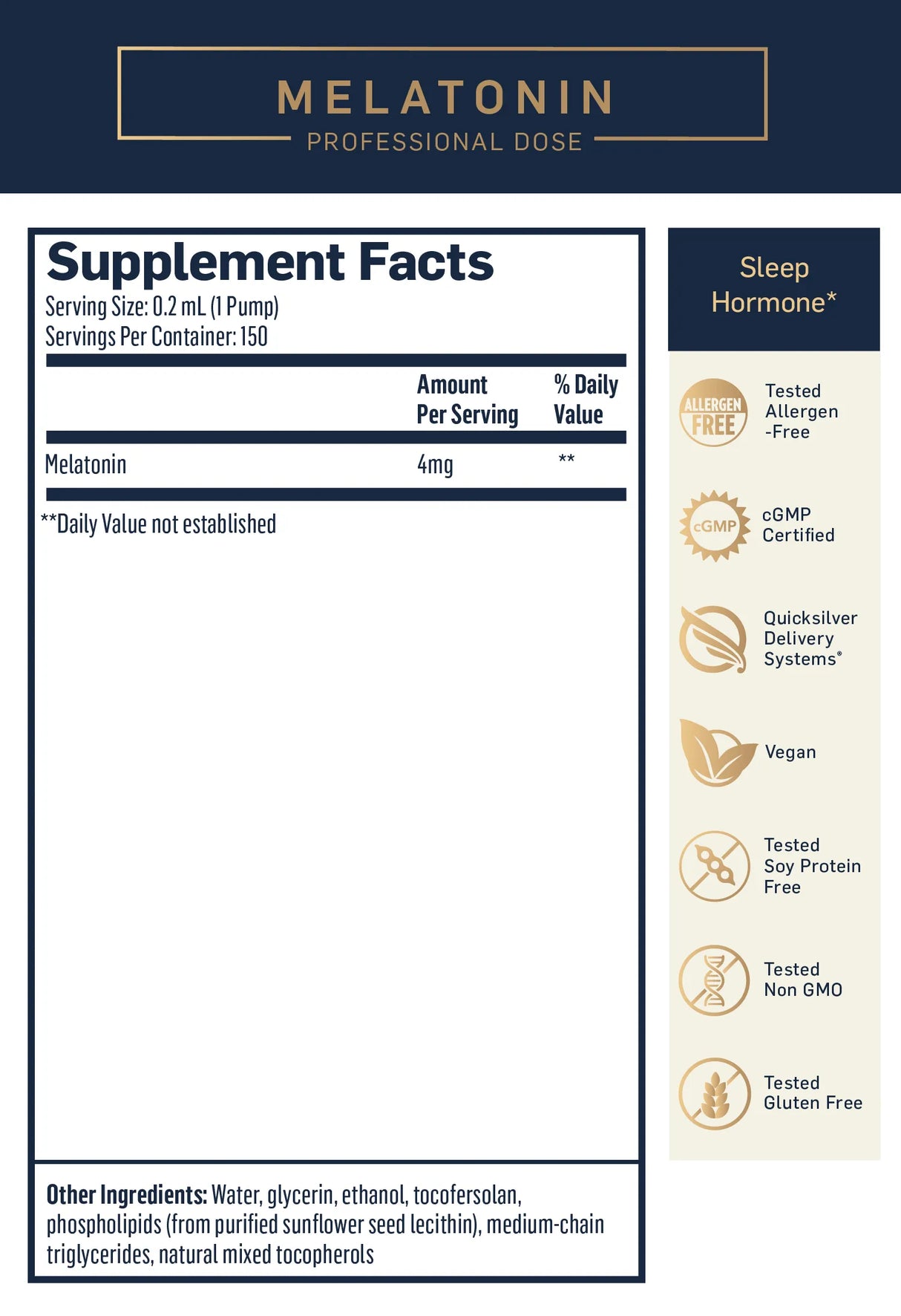 Melatonin Professional Dose by Quicksilver Scientific Supplement Facts
