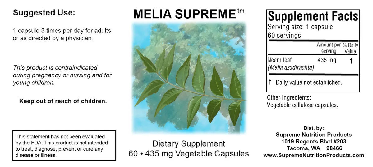 Melia Supreme by Supreme Nutrition Supplement Facts
