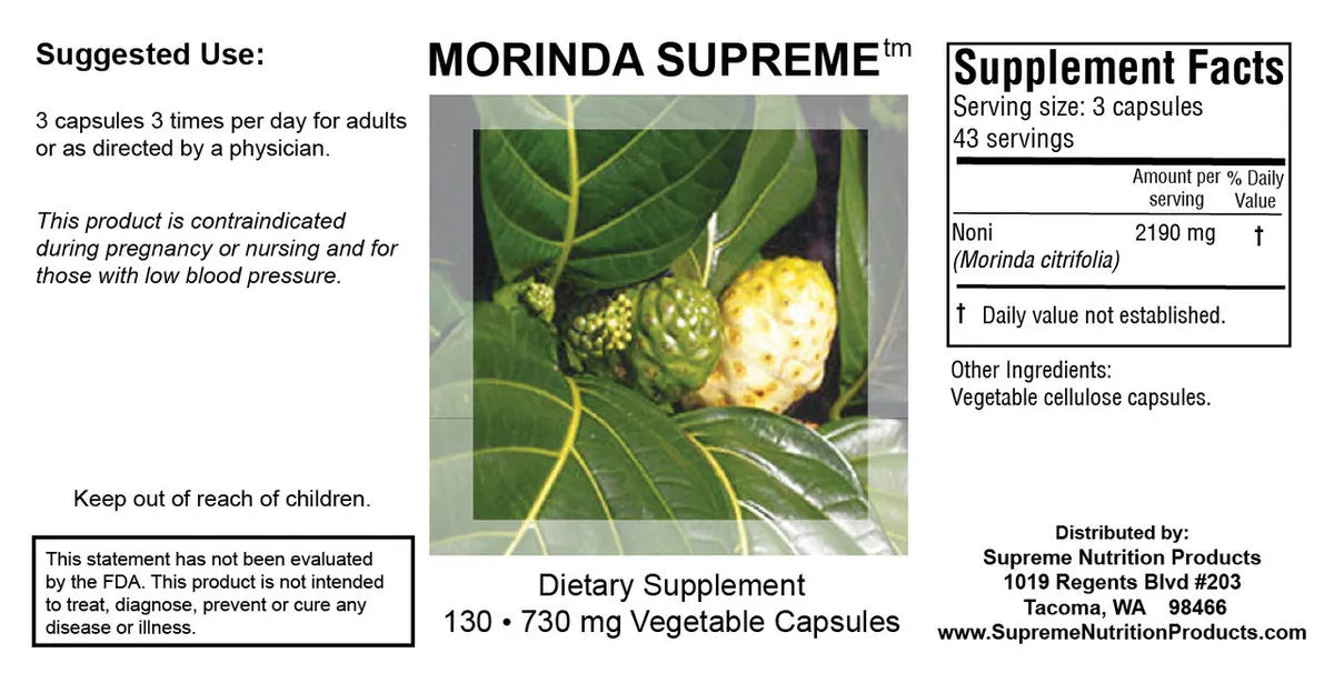 Morinda Supreme by Supreme Nutrition Supplement Facts