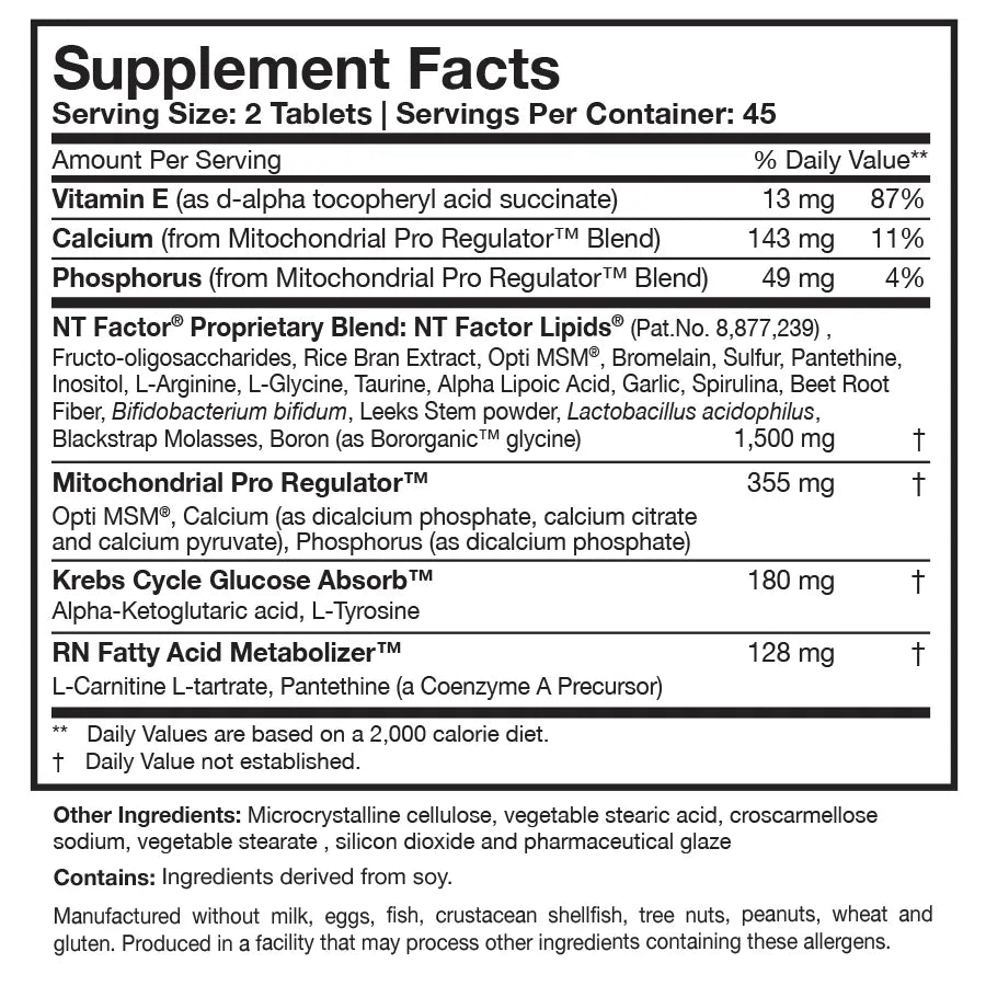 NT Factor Energy by Researched Nutritionals Supplement Facts